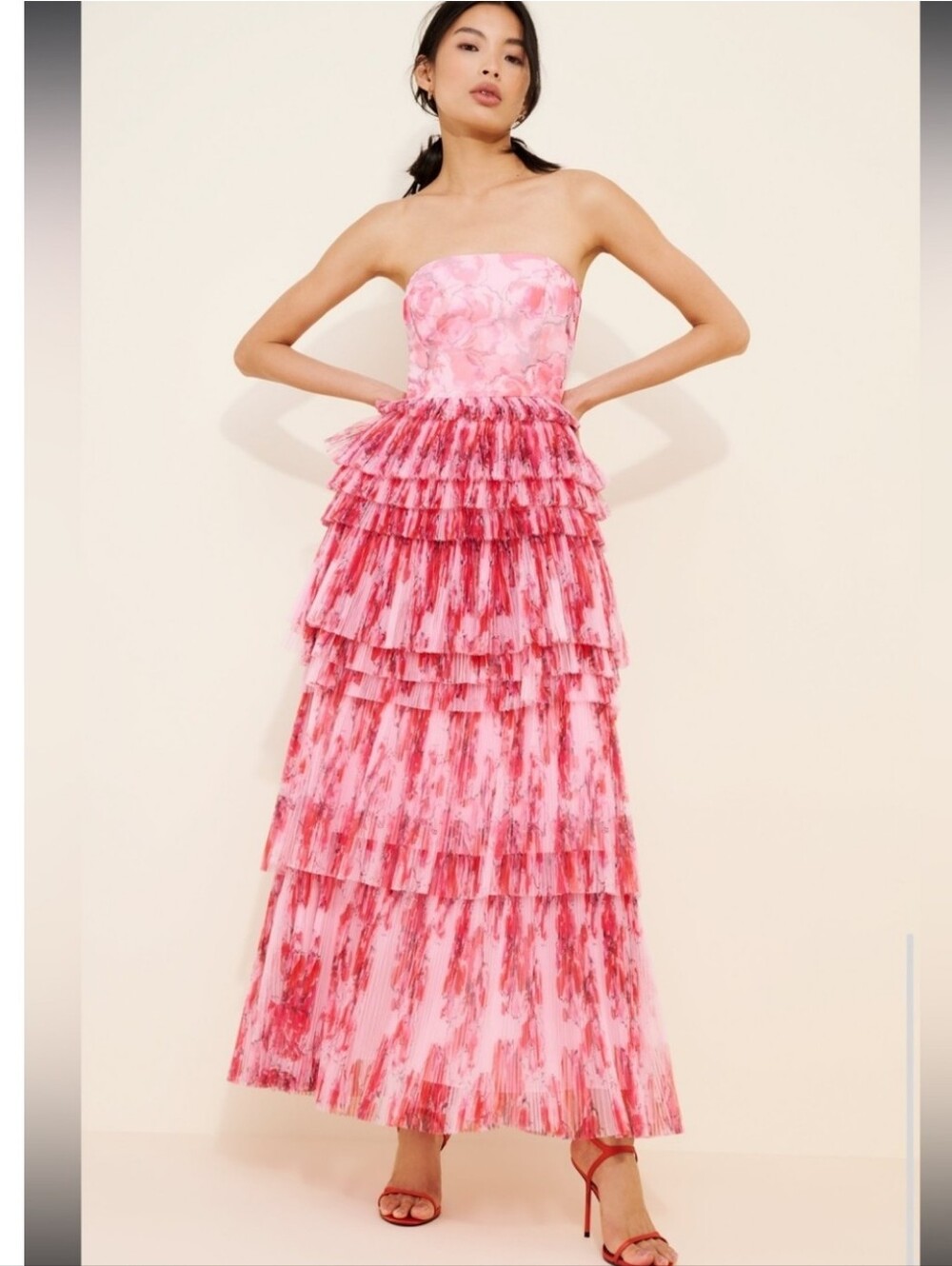 NWOT Hutch Outline Tiered Ruffle Strapless Maxi Gown